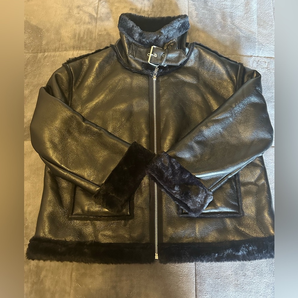 Faux leather pocket detail aviator jacket